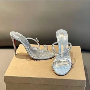 Femmes été pantoufles élégant confortable dame talon mince mot bande strass mot bande bout pointu simplicité femme sandales polyvalentes antidérapantes G72928