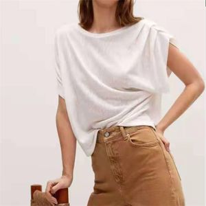 Vrouwen zomer massief linnen dunne blouses shirts shirts shirts korte mouw o-hals losse geplooide vrouwelijke vintage casual top kleding Blusas 210513