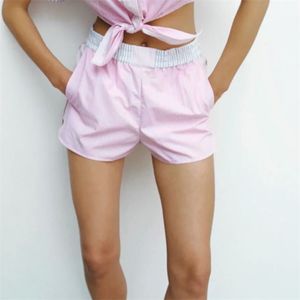 Vrouwen zomer splitsen gestreepte shorts za elastische taille mode casual straat vrouwelijke kleding 210513
