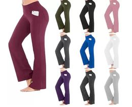 Dames Summer Sport Activewear Yoga Pants Bootcut Flare Leg buikbesturing Snel droge donkergrijze wijnion grijs fitness workou6553709