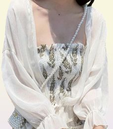 Femmes été Protection solaire manteau dentelle nœud à volants Cardigan chemise femme chemisier hauts pour femme couvre Blusa blanc Y2K chemise coréenne 26441611