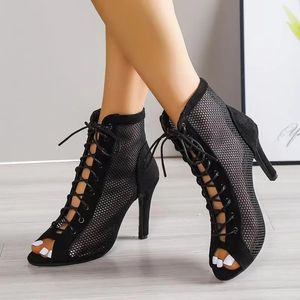 Vrouwen zomer top pupms dans schoenen balzaal salsa tango sandalen meisje mode feestje mesh cutout high hiel sandalias 24011 2200