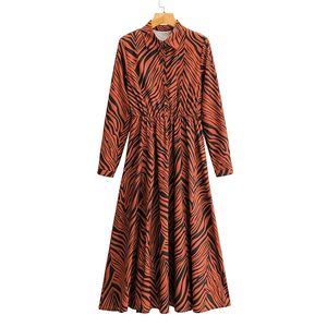 Vrouwen zomer vintage shirts jurk lange mouwen turn-down kraag gestreepte mode straat vrouwelijke elegante jurken vestidos 210513