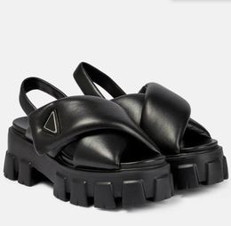 Dames zomer wig sandaal platte hakken monoliet gevormde nappa lederen platform sandalen witte zwart leer luxe ontwerper met doos 35-42EU