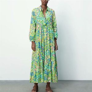 Femmes Summer ZA Vintage Chemises lâches Robe à manches longues Imprimer Collier Femme Élégante Mode Street Robes Robe 210513