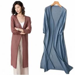 Femmes Sun Protecti Cardigan Kimo Cardigans tricotés minces Été Automne Femme Midi Lg Casual Pull Lâche Manteau Veste y3jc #