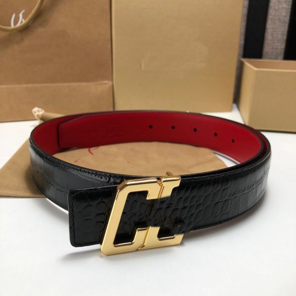 2J31 Luxurys Designers Ceinture Nouveau Rouge Brillant Bas Hommes Femmes Vêtements Accessoires Christians Louboutin Ceintures Boucle Véritable Largeur En Cuir Ceintures Avec Boîte