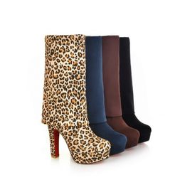 Mujeres Súper Tacones Altos Resbalón Sobre La Rodilla Botas Largas Sexy Plataforma Femenina Estiramiento Patchwork Flock Dos Maneras Desgaste Y200115 GAI GAI GAI