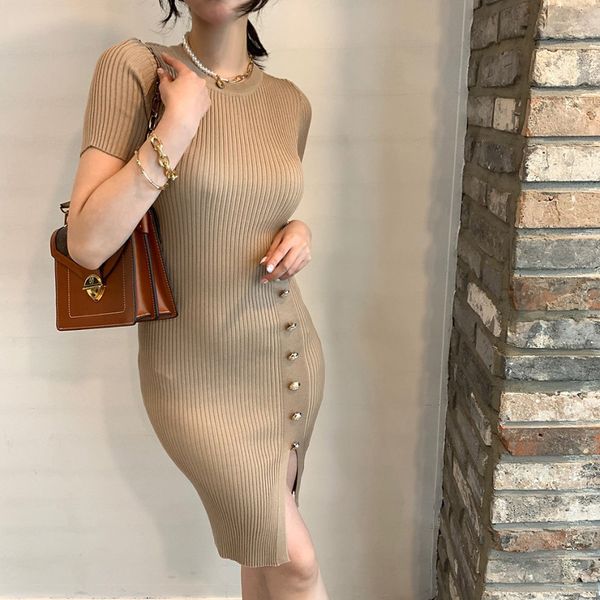 Mujeres suéter vestido otoño verano elegante ol sexy vaina trabajo desgaste delgado midi punto es vestidos 210421