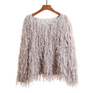 Pull femme tricoté gris Slash cou pulls décontracté hiver lâche gland M0045 210514