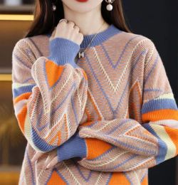 Femmes Pull Mode Coréenne O-Neck Pulls Pull Moderne À Manches Longues Patchwork Top Pulls Épais Tops