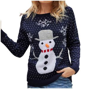 Vrouwen Sweaters Little Snowman Pattern Christmas Gebreide Sweater Sneeuwvlok Ronde hals Pullover Kerst Trui Y1110