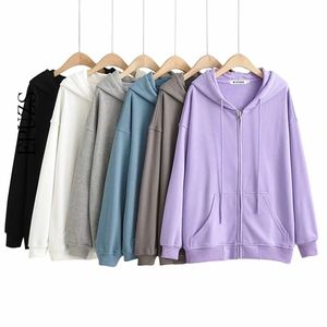 Dames Sweatshirt Oversized Hoodie Zip Up Jacket Vintage Grafische Koreaanse Stijl Dames Wit Zwart Dames Tops 210521
