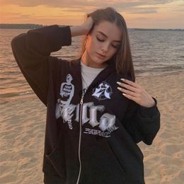 Vrouwen sweatshirt oversized hoodies dames jas brief print jas goth Harajuku y2k esthetische kleding grunge punk jas zipup 220801