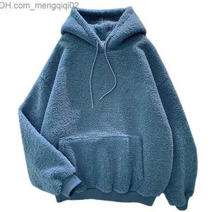 Vrouwen sweatshirts dames hoodies sweatshirts herfst winter dikke warme jas fluwelen kasjmier vrouwen hoody sweatshirt massief blauwe pullover z230701