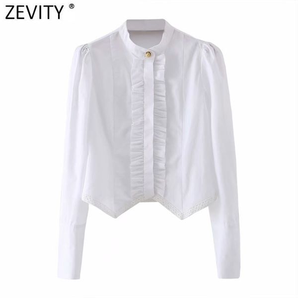 Femmes doux Agaric dentelle conception blanc blouse blouse bureau dame col montant Chic chemises affaires Femininas hauts LS7692 210416