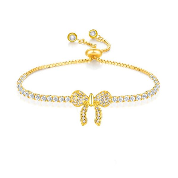 Pulseras de diseño dulce para mujer Tobilleras para fiesta Chapado en oro blanco amarillo de 18 quilates Bling CZ Bow Tobilleras Pulsera Cadena para novia para fiesta de bodas