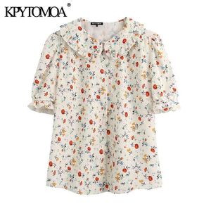 Vrouwen Sweet Fashion Floral Print Geprikkelde Blouses Revers Collar Korte Mouw Vrouwelijke shirts Blusas Chic Tops 210420