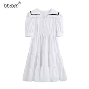 Mujeres dulce moda plisado patchwork mini vestido estilo preppy cuello en v mangas de soplo vestidos niñas trajes elegantes 210520