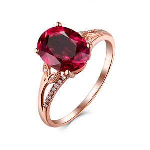 Vrouwen zoete imitatie rode toermalijn diamant rose goud ring Europeaan en Amerikaanse stijl meisjes trouwfeest verjaardag sieraden cadeau sieraden verstelbaar
