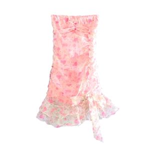 Femmes Souces Sexy Organza Volants Side Navigme Drapa Mini Robes Vintage Sans Bandes Sans Nuit Robes Asymétriques 210520