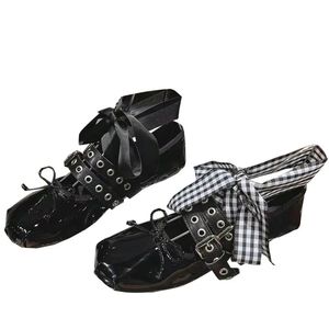 dames zoete stijl ballet flats runway klassieke designer lederen ronde teen mooie boog-knoop decor enkel veter