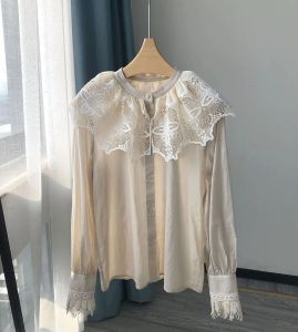 Femmes Sweet Style en dentelle patchwork Long Sleeve 1005 Coton Élégant chemise de chemisier