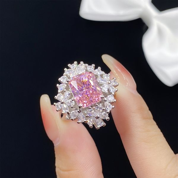 Mujeres Dulce Anillo de Bodas Joyería Cristal Rosa Imitación Turmalina Circón Diamante Anillo Abierto Colgante Collar Pendientes Estudiante Novia Fiesta Regalo de Cumpleaños