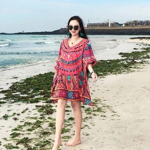 Femmes de maillot de bain Cover Up Up Kaftan TUNIC Robe Robe de Page Femme Cotton Pareo Beachwear Bathrobe Cover-ups AA5737