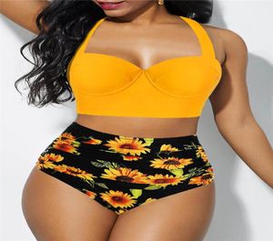 Traje de baño de mujer Verano 5XL Bikini de talla grande con estampado sexy para mujer Traje de baño dividido Tops y pantalones cortos sólidos Conjuntos de dos piezas Natación de moda 2391977