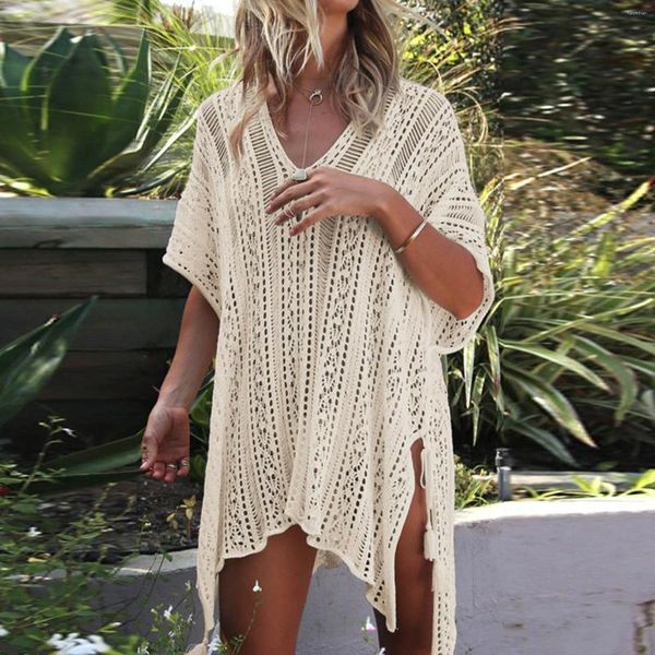 Mujeres Cubierto de trajes de baño Cardigan 2024 Crochet Lace Bikini traje de baño Ver a través de playa Traje de baño dividido