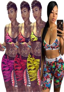 Vrouwen Swimwear Designer Slim Sexy Tie Up BH Shorts Half Lengte Pants 2 -delige tracksuits Shark Camo Striped Swimsuit Bikini Suits1951742