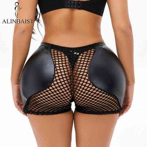 Femmes Synthétique Sous-Vêtements En Cuir Maille Éponge Coussinets Corps Shapers Hanches Jusqu'à Faux Ass Rembourré Shapewear PU Contrôle Culotte Hip Pads Y220411