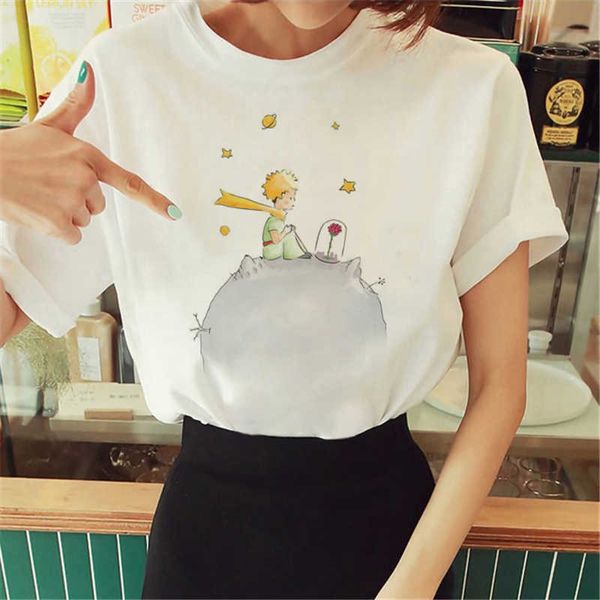 Camiseta de primavera para mujer, camiseta caliente de marca de moda de verano, camiseta gráfica de Principito para mujer, camisetas Vouge, camisetas de manga corta con cuello redondo para mujer