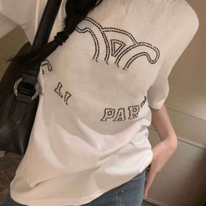 Camiseta de mujer Camisetas de diseñador Moda para mujer Letras de diamantes de imitación Tops de manga corta Cuello redondo Sudadera informal al aire libre de tres colores