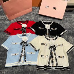 Dames T-shirt MM Trui met korte mouwen Vrouw Gebreid Mode Ins Stijl Trendy Slanke Dame T-shirt Gebreide shirts tees