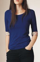 T-shirts pour femmes Nouveau design à demi-manche en coton t-cou t-shirt marque de mode plaid t-shirts o cou à manches courtes rayées tops s-xxl