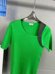 Vrouwen t shirts zomerse onregelmatige splitsing van hypotenuse wol gebreide brunello bodem shirts groene cucinelli