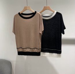 Vrouwen t shirts zomersronde nek brunello pullover gebreide korte mouwen shirt cucinelli zwart en bruin