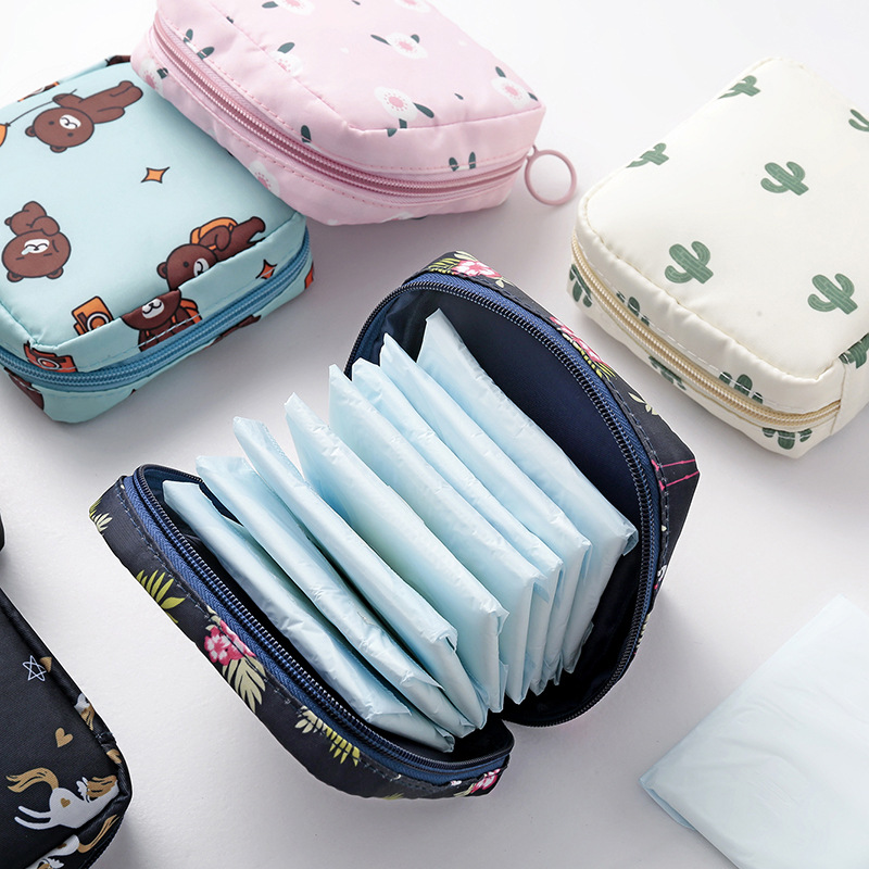 Women Tampon Storage Bag Waterproof Mini Sanitary servett toalettartiklar Travel Kosmetisk väska Makeup Pouch Data Cable LXL1503