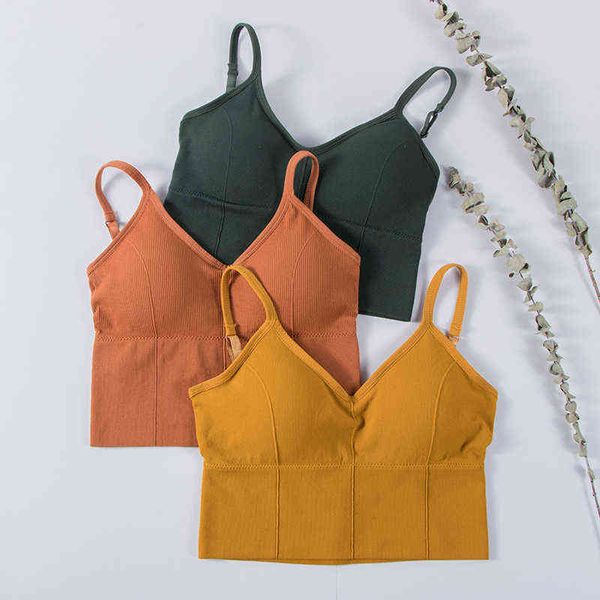 Femmes Débardeur Crop Top Sous-vêtements sans couture Crop Top Femme U Back Tops courts Femmes Lingerie Sexy Sans Manches Camisole Rembourrée Y220304