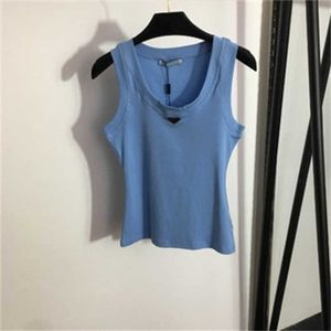 Femmes Débardeur Designer Vêtements Pour Femmes Lettre Triangle Polyvalent Slim Fit Croptop Débardeur Nombril Exposé Tenue Bleu Top Large Camisole Gilet