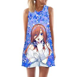 Dames tanktops jurk anime kwintuplets typische 3D print losse strandjurk sexy mini short party vrouwelijke vestjurk w220617