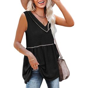 Mujeres Tanks Tops Waffle Knit sin mangas con cuello en V Babydoll Peplum Flowy Tank Shirt Blusa Tops