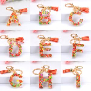 Femmes gland porte-clés A-Z lettres initiale résine porte-clés anneau Alphabet pendentif mignon porte-clés breloque sac cadeau accessoires