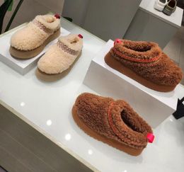 Zapatillas trenzadas Tazz para mujer, botas para la nieve con plataforma que mantienen el calor, botas informales de felpa de piel de oveja con caja, bolsa para el polvo, hermosos regalos