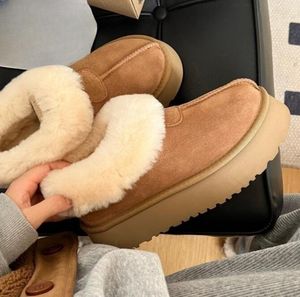 Femmes Tazz plate-forme pantoufles bottes de neige laine bouche garder au chaud botte douce confortable en peau de mouton en peluche bottes décontractées beaux cadeaux de noël
