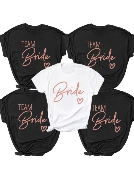 Mujeres Team Bride Bride Squad Camisetas 2022 Fiesta de gallina negra Bachelorette Party White Gray Girl Wedding Tops Camas