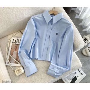 Dames Tees Luxe blouseoverhemden Designer casual shirt Mius geborduurde letters lange mouwen Hot Diamond polokraag blauw T-shirt van hoge kwaliteit 6045