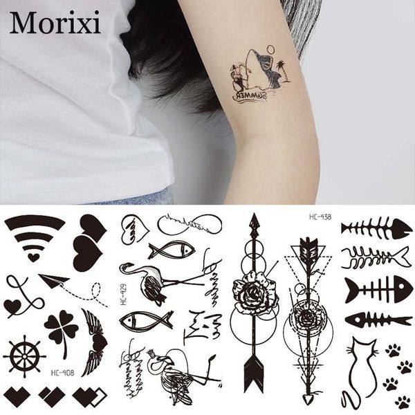 Autocollant de tatouage temporaire pour femmes et hommes, fleur, bras, accessoires de maquillage, faux tatouages, imperméable, noir, Art corporel pour femmes et hommes